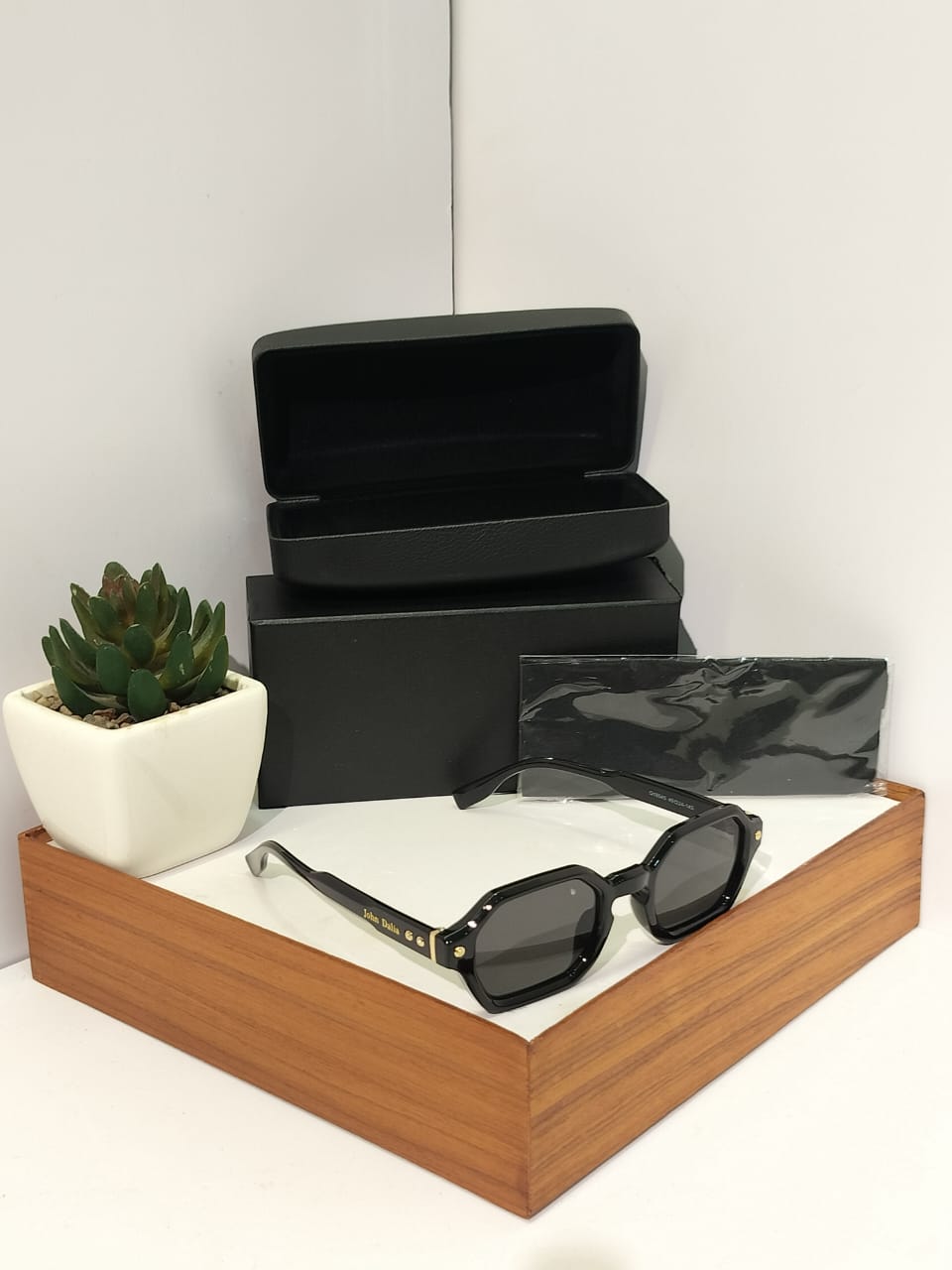 Geometric Octagon Acetate Sunglasses - Chunky Black Gold Studded Shades
