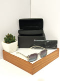 Translucent Square Acetate Sunglasses - Crystal Grey Gold Temple Shades