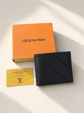 Embossed Diamond Quilted Men's Leather Wallet - Matte Black
