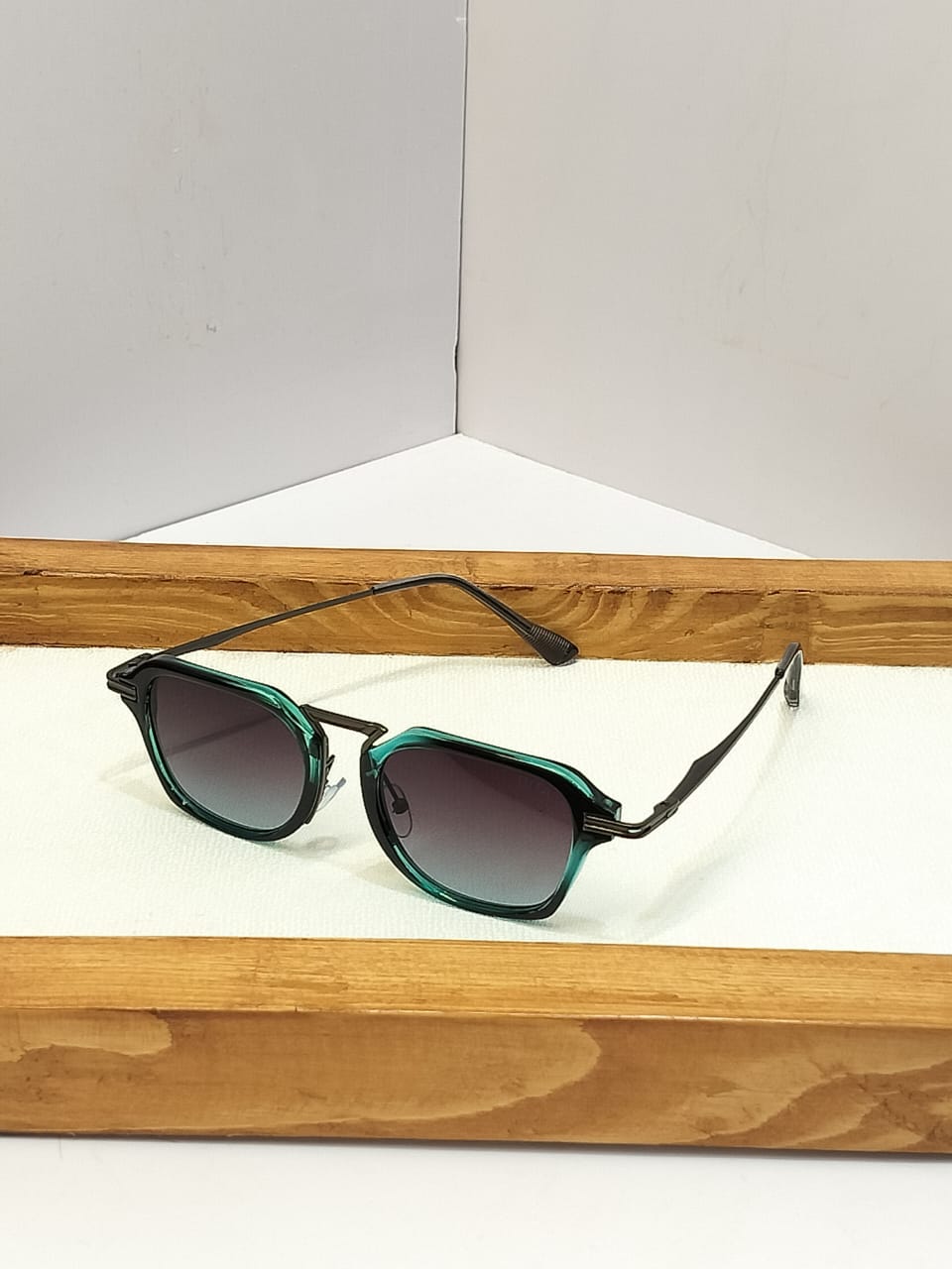 Geometric Angular Combination Sunglasses - Teal Crystal Acetate Gunmetal Frame Shades