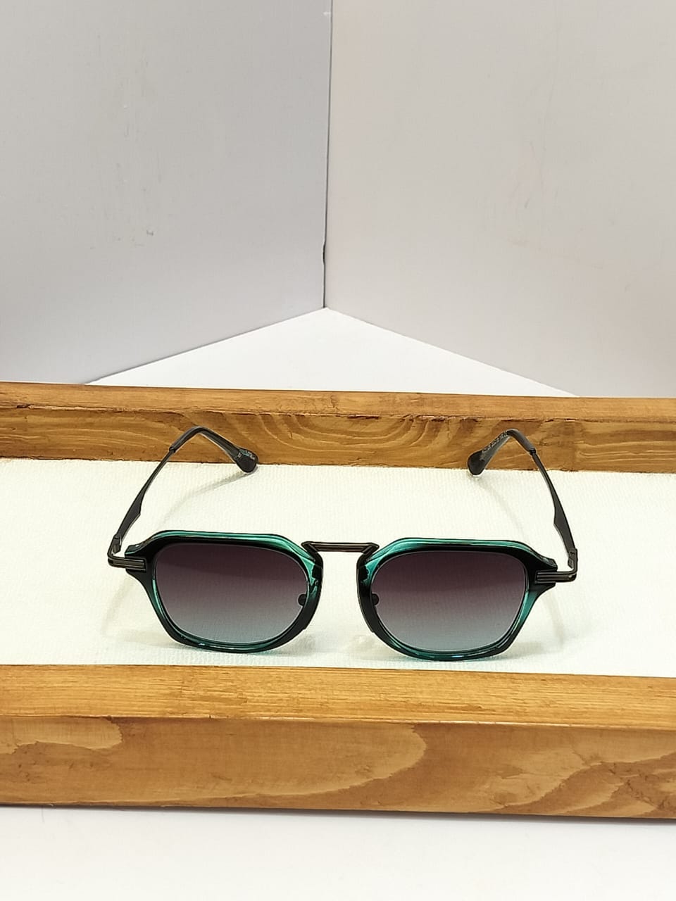 Geometric Angular Combination Sunglasses - Teal Crystal Acetate Gunmetal Frame Shades