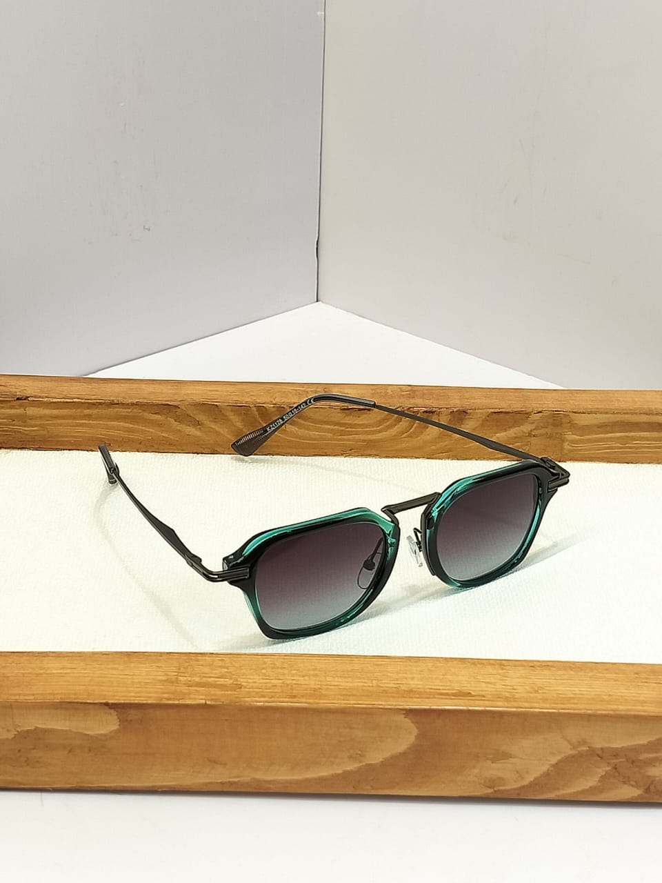 Geometric Angular Combination Sunglasses - Teal Crystal Acetate Gunmetal Frame Shades
