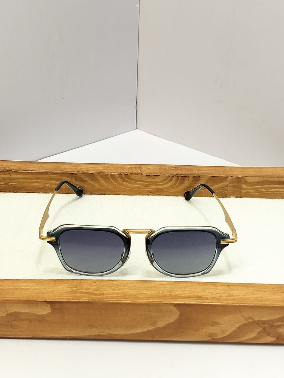 Geometric Angular Combination Sunglasses - Teal Crystal Acetate Gunmetal Frame Shades