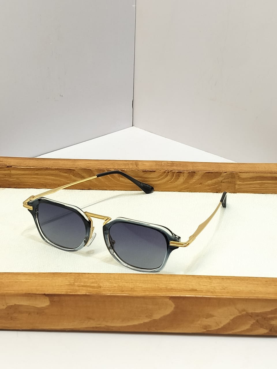 Geometric Angular Combination Sunglasses - Teal Crystal Acetate Gunmetal Frame Shades