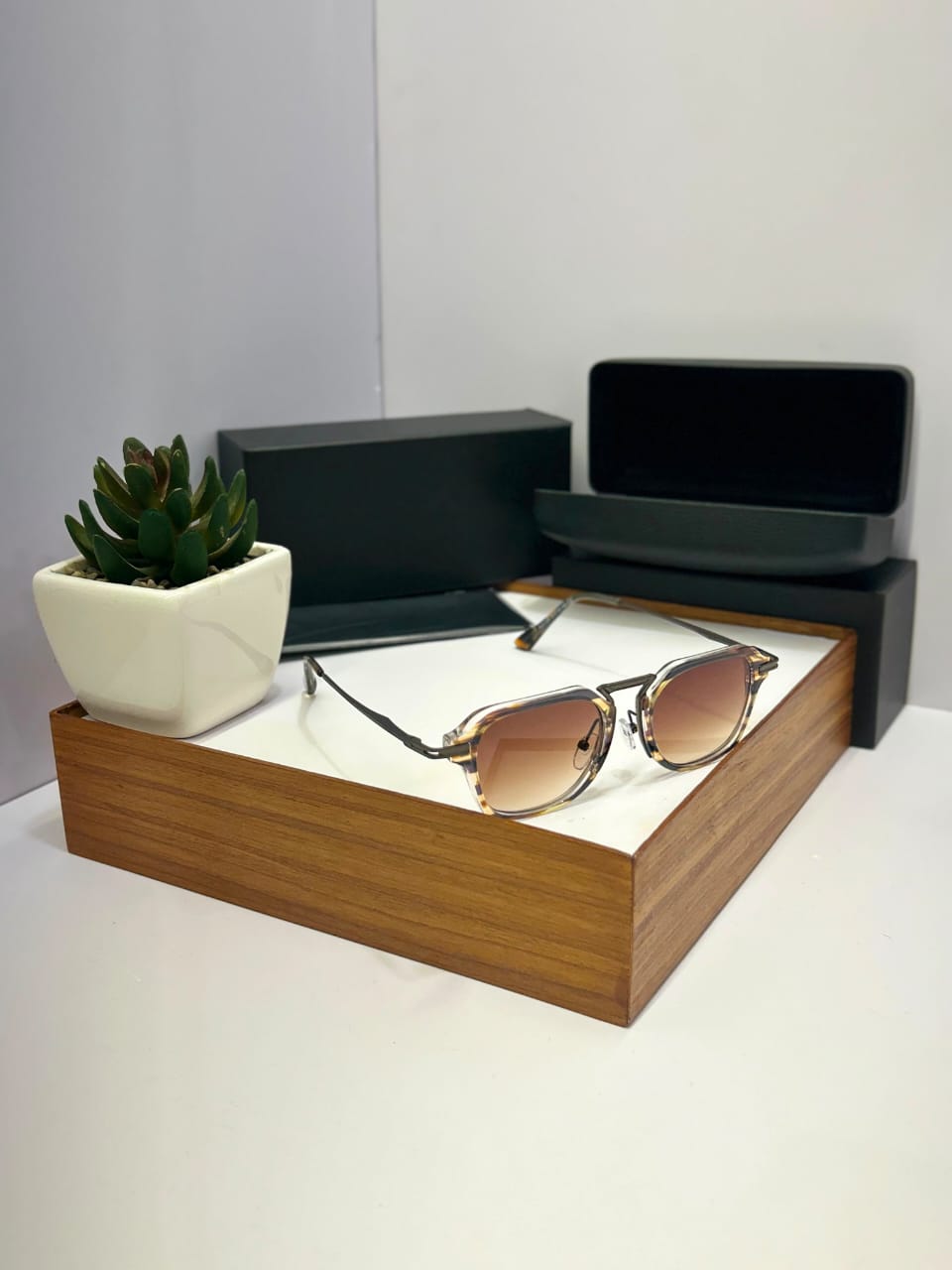 Geometric Angular Combination Sunglasses - Teal Crystal Acetate Gunmetal Frame Shades