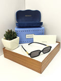 Narrow Rectangle Sunglasses with Geometric Temples - Retro 90s Slim Shades